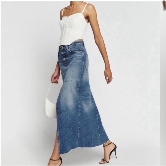 NEW Reformation Tazz Maxi Denim Jean Skirt in Hemlock Size 26 - Picture 2 of 8